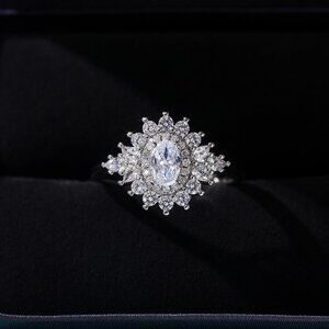 Sweet Refine Zircon Lovely Silver Dainty Luxury Flower Rings for Women, INDN8574
